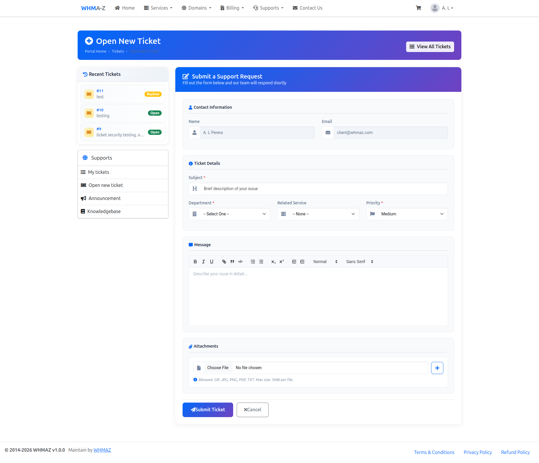 Create Support Ticket